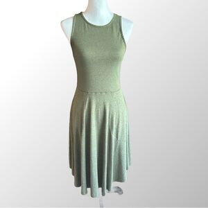 Prana Dress Size Small Army Green Ribbed Sleeveless‎ High Low Hem Midi Dress